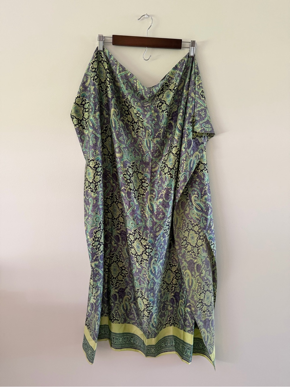 90s VTG 100% Silk Wrap Skirt Boho Resort Chic Vacation Sarong Victoria Secret